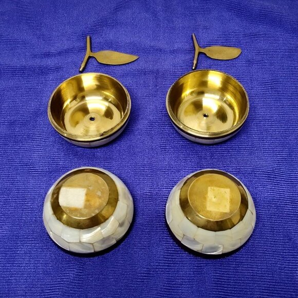 Mother Of Pearl & Brass Apple Shape Jewelry Trinket Hide-away Boxes Set of 2 HTF - Picture 8 of 10